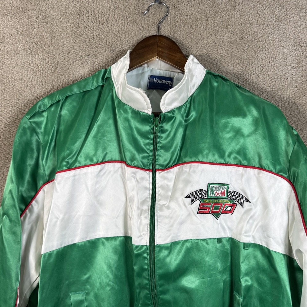 Vintage Mountain Dew Southern 500 Jacket Mens Large Green NASCAR Holloway 90s - Picture 3 of 14